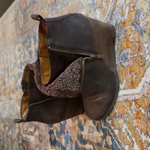 Lucky Brand Brown Leather wedge Bootie 8.5 EUC